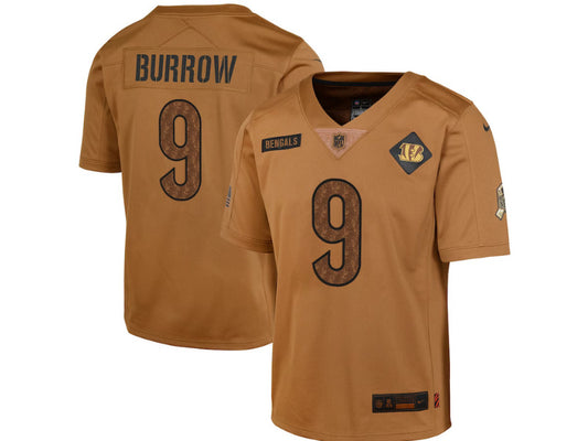 Kids Cincinnati Bengals Joe Burrow NO.9 Salute To Service Football Jerseys mySite