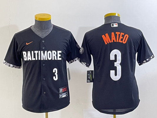 Kids Baltimore Orioles Jorge Mateo #3 baseball Jerseys